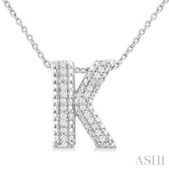 1/20 Ctw Bubble Accent Initial 'K' Round Cut Diamond Fashion Pendant With Chain in Sterling Silver