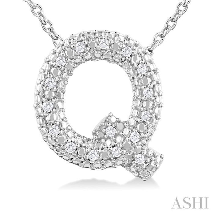 1/20 Ctw Bubble Accent Initial 'Q' Round Cut Diamond Fashion Pendant With Chain in Sterling Silver