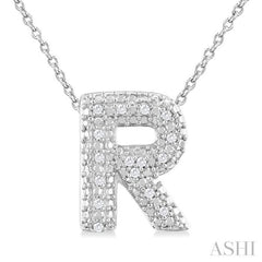 1/20 Ctw Bubble Accent Initial 'R' Round Cut Diamond Fashion Pendant With Chain in Sterling Silver