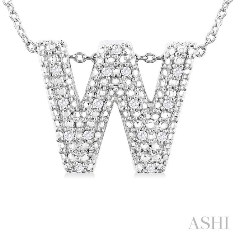 1/20 Ctw Bubble Accent Initial 'W' Round Cut Diamond Fashion Pendant With Chain in Sterling Silver