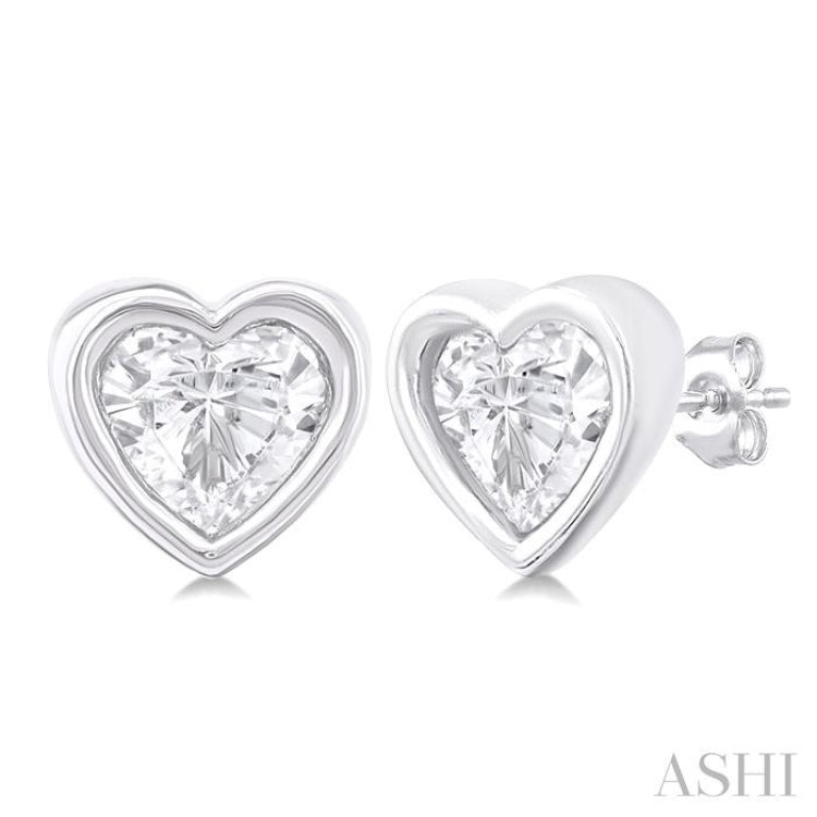 1/5 Ctw Petite Bezel Set Heart Shape Diamond Fashion Stud Earring in 10K White Gold