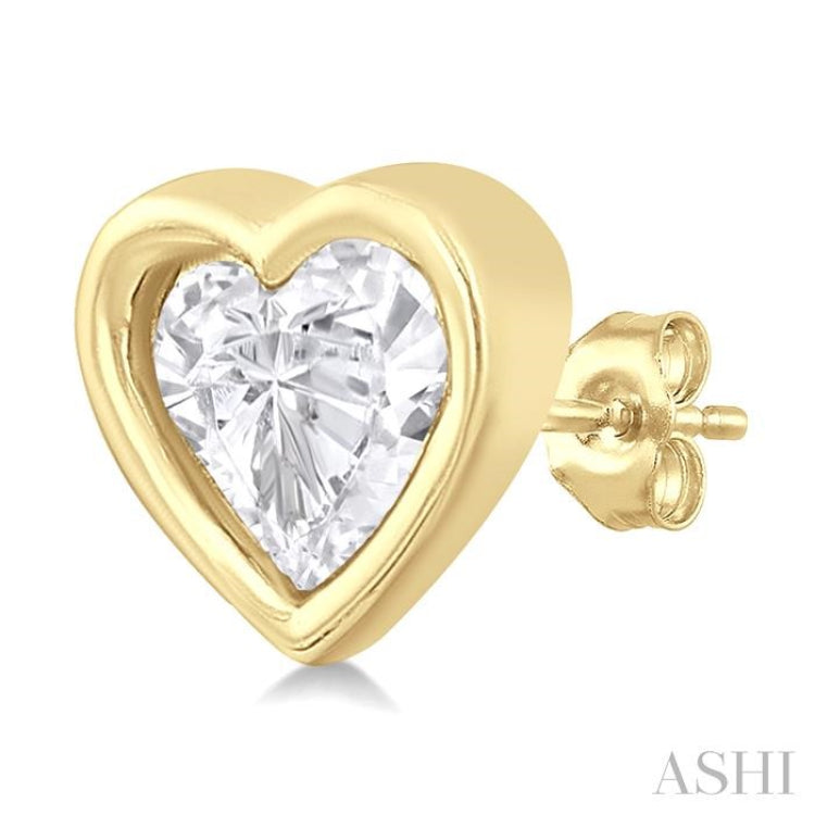 1/5 Ctw Petite Bezel Set Heart Shape Diamond Fashion Stud Earring in 10K Yellow Gold