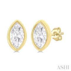 1/5 Ctw Petite Bezel Set Marquise Cut Diamond Fashion Stud Earring in 10K Yellow Gold