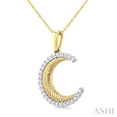 1/5 Ctw Spiral Textured Crescent Moon Round Cut Diamond Fashion Pendant With Chain in 10K Yellow Gold