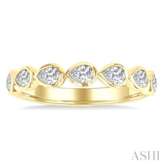 3/4 Ctw East-West Set Pear Cut Bezel Diamond Stackable Fashion Band in 14K Yellow Gold