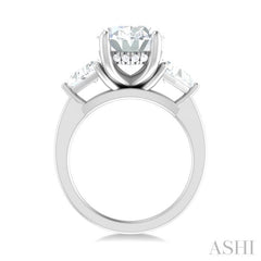 1 1/10 Ctw Oval Shape Trillion Cut & Round Cut Diamond Semi Mount Engagement Ring in 14K White Gold