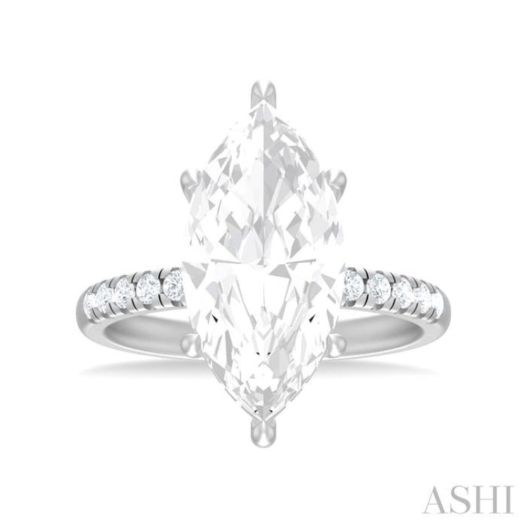 1/3 Ctw Marquise Shape Round Cut Diamond Semi Mount Engagement Ring in 14K White Gold