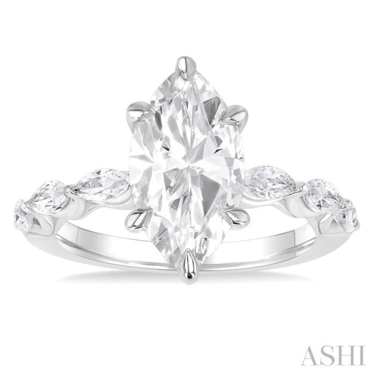 1.00 Ctw Marquise Shape Marquise and Round Cut Diamond Semi Mount Engagement Ring in 14K White Gold