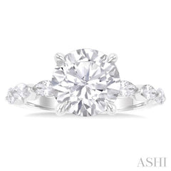 1.00 Ctw Round Shape Marquise and Round Cut Diamond Semi Mount Engagement Ring in 14K White Gold