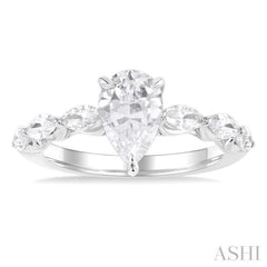 3/4 Ctw Pear Shape Marquise and Round Cut Diamond Semi Mount Engagement Ring in 14K White Gold