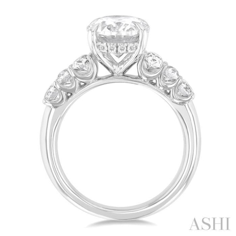 1 1/4 Ctw Oval Shape Oval and Round Cut Diamond Semi Mount Engagement Ring in 14K White Gold