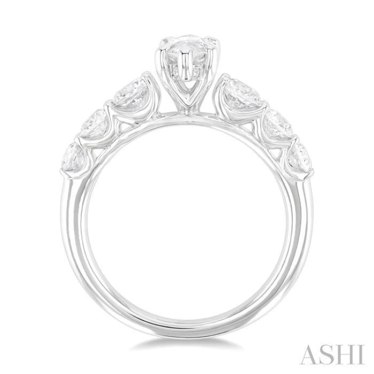 1 1/10 Ctw Marquise Shape Round Cut Diamond Semi Mount Engagement Ring in 14K White Gold