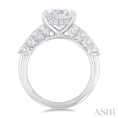 1 1/3 Ctw Princess Shape Princess and Round Cut Diamond Semi Mount Engagement Ring in 14K White Gold