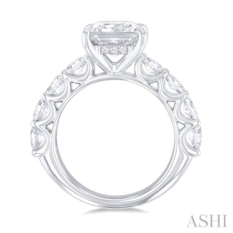 7/8 Ctw Princess Shape Oval and Round Cut Diamond Semi Mount Engagement Ring in 14K  White Gold