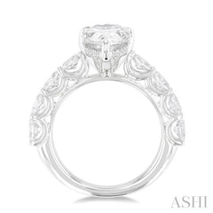 7/8 Ctw Pear Shape Oval and Round Cut Diamond Semi Mount Engagement Ring in 14K  White Gold