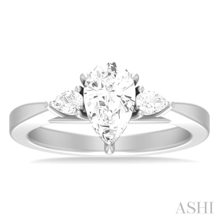 1/4 Ctw Tri-Mount Centerpiece Pear and Round Cut Diamond Semi Mount Engagement Ring in 14K White Gold