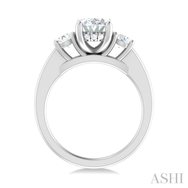 1/2 Ctw Tri-Mount Past, Present and Future Oval Shape Center Round Cut Diamond Semi Mount Engagement Ring in 14K White Gold