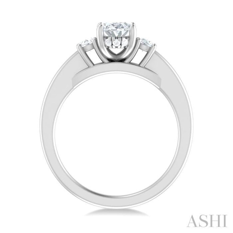 1/4 Ctw Tri-Mount Past, Present and Future Oval Shape Center Round Cut Diamond Semi Mount Engagement Ring in 14K White Gold