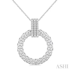 1/8 Ctw Cable Chain Inspired Bold Weave Circle Round Cut Diamond Pendant With Chain in Sterling Silver