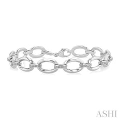 1/10 Ctw  Oval Shape D-Link Round Cut Diamond Bracelet in Sterling Silver