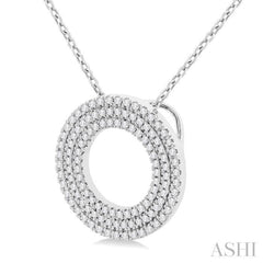 1/3 Ctw  Circle Triple Row Round Cut Diamond Fashion Pendant With Chain in 14K White Gold