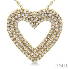 3/8 Ctw  Heart Shape Triple Row Round Cut Diamond Fashion Pendant With Chain in 14K Yellow Gold