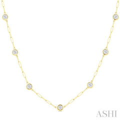 2 ctw Bezel Set Round Cut Diamond Paper Clip Station Necklace in 14K Yellow Gold