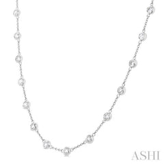 3 ctw Bezel Set Round Cut Diamond Station Necklace in 14K White Gold