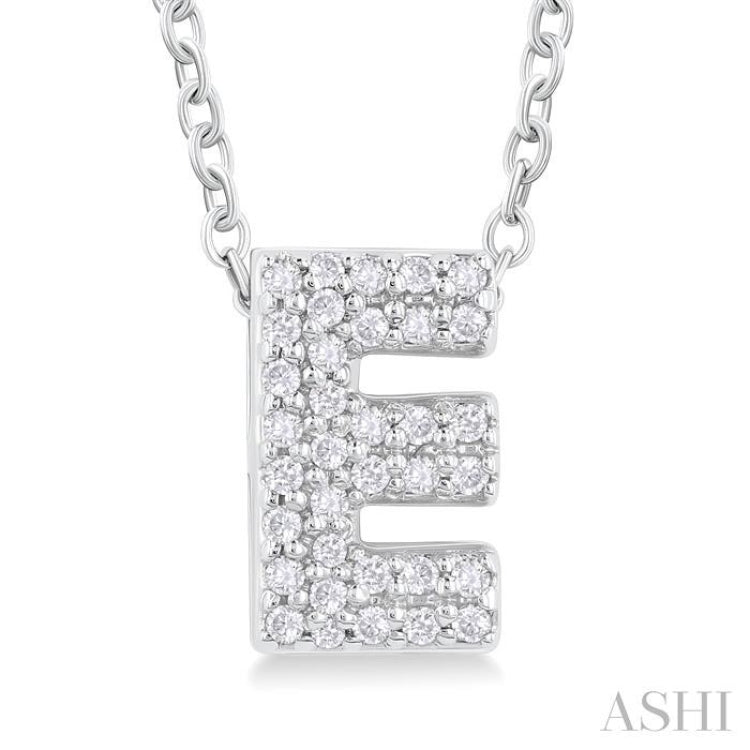 1/10 Ctw Bubble Accent Initial 'E' Round Cut Diamond Fashion Pendant With Chain in 10K White Gold