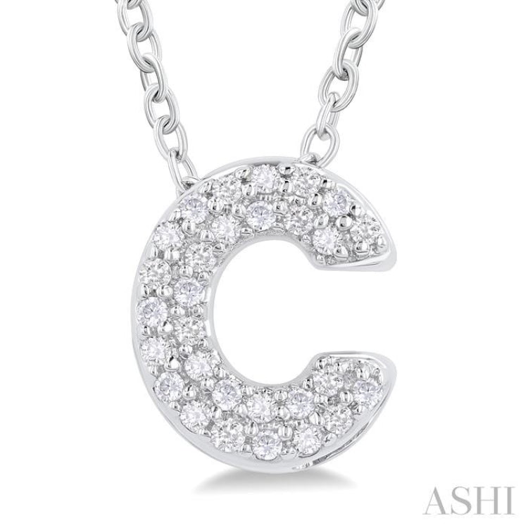 1/10 Ctw Initial 'C' Round Cut Diamond Fashion Pendant With Chain in 10K White Gold