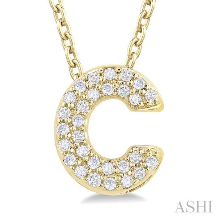 1/10 Ctw Initial 'C' Round Cut Diamond Fashion Pendant With Chain in 10K Yellow Gold