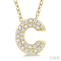 1/10 Ctw Initial 'C' Round Cut Diamond Fashion Pendant With Chain in 10K Yellow Gold