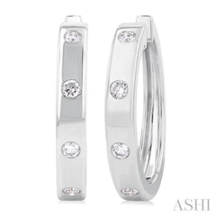 1/3 Ctw Flush Bezel Set Diamond Fashion Hoop Earring in 14K White Gold