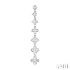 1/2 Ctw Graduated Four-Leaf Clover Round Cut Diamond Fashion Long Earring in 14K White Gold