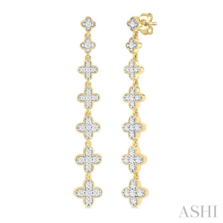 1/2 Ctw Graduated Four-Leaf Clover Round Cut Diamond Fashion Long Earring in 14K Yellow Gold