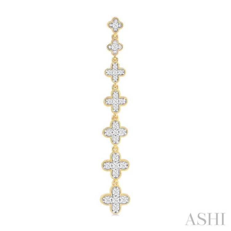 1/2 Ctw Graduated Four-Leaf Clover Round Cut Diamond Fashion Long Earring in 14K Yellow Gold