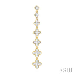 1/2 Ctw Graduated Four-Leaf Clover Round Cut Diamond Fashion Long Earring in 14K Yellow Gold