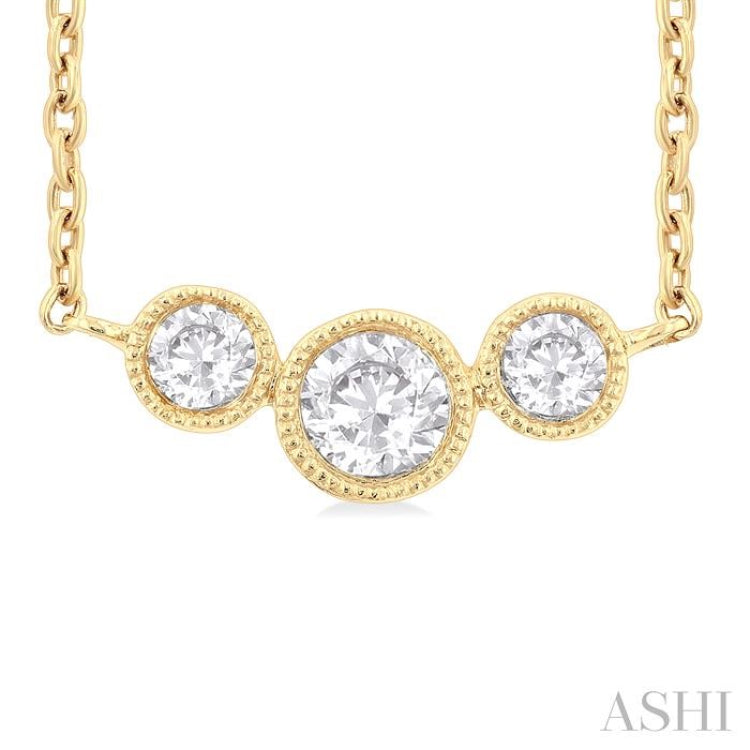 1/4 ctw Past, Present & Future 3-Stone Bezel Set Round Cut Diamond Necklace in 14K Yellow Gold