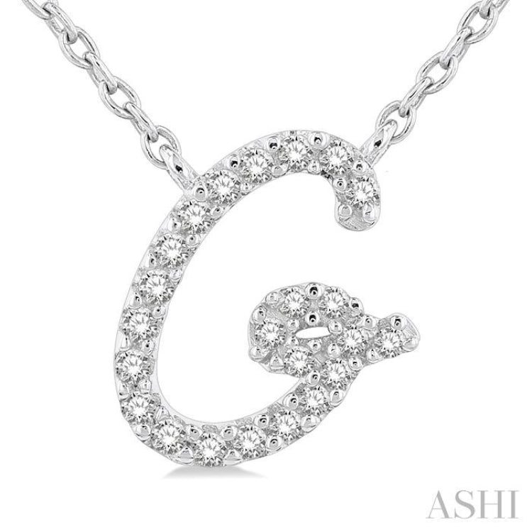 1/10 Ctw Initial 'G' Round cut Diamond Pendant With Chain in 14K White Gold