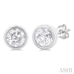 1/5 Ctw Petite Bezel Set Round Cut Diamond Fashion Stud Earring in 10K White Gold