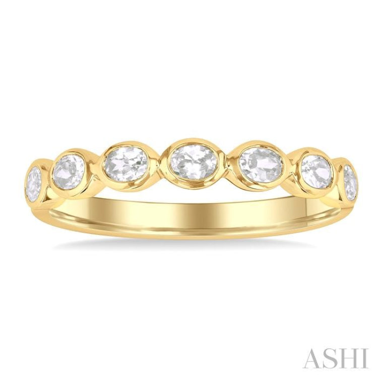 3/4 Ctw East-West Set Oval Cut Bezel Diamond Stackable Fashion Band in 14K Yellow Gold