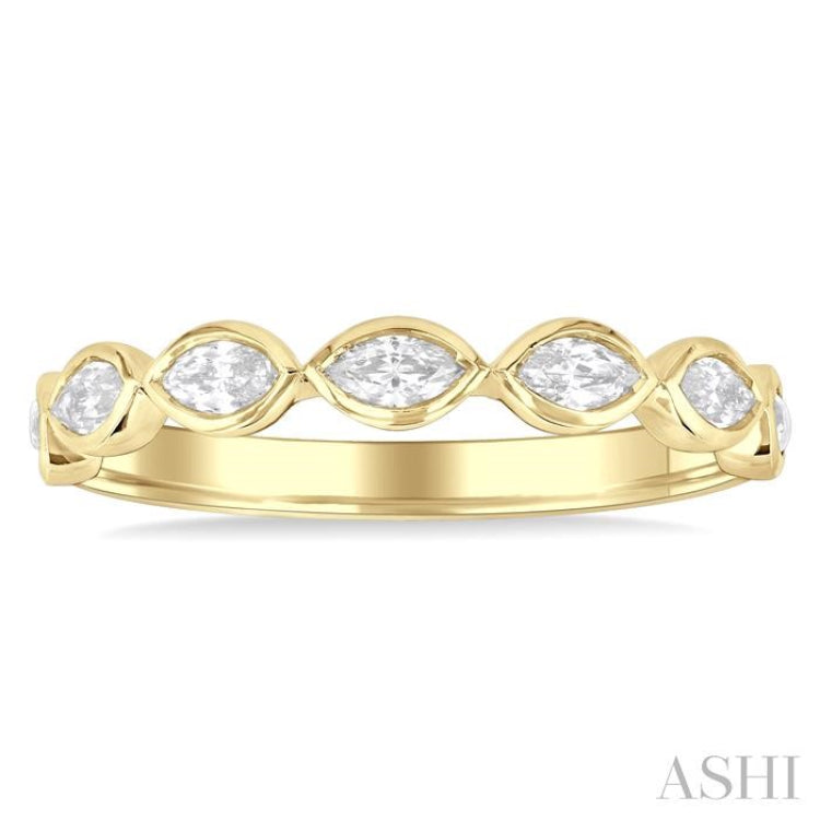 3/4 Ctw East-West Set Marquise Cut Bezel Diamond Stackable Fashion Band in 14K Yellow Gold