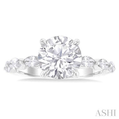 1.00 Ctw Round Shape Marquise and Round Cut Diamond Semi Mount Engagement Ring in 14K White Gold