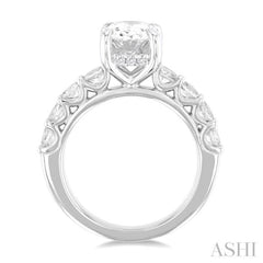 1 1/3 Ctw Oval Shape Oval and Round Cut Diamond Semi Mount Engagement Ring in 14K  White Gold