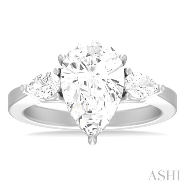 1/2 Ctw Tri-Mount Centerpiece Pear and Round Cut Diamond Semi Mount Engagement Ring in 14K White Gold