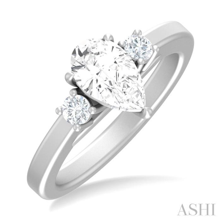 1/4 Ctw Tri-Mount Pear Shape Round Cut Diamond Semi Mount Engagement Ring in 14K White Gold