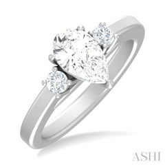 1/4 Ctw Tri-Mount Pear Shape Round Cut Diamond Semi Mount Engagement Ring in 14K White Gold