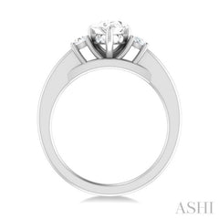 1/4 Ctw Tri-Mount Pear Shape Round Cut Diamond Semi Mount Engagement Ring in 14K White Gold