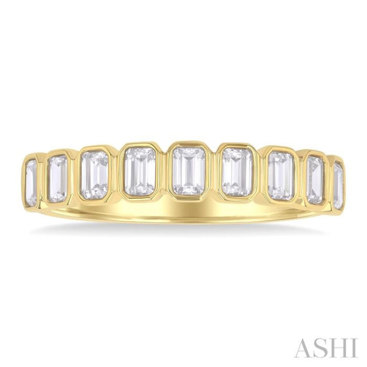 3/4 Ctw North-South Bezel Set Emerald Cut Diamond Fashion Band in 14K Yellow Gold