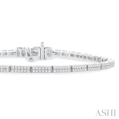 1.00 Ctw Double Row Round Cut Diamond Bar Link Tennis Bracelet in 14K White Gold